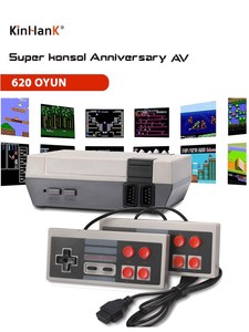 Kinhank Retro Klasik Oyun Konsolu, AV Çıkışlı Dahili 620 Oyunlu, Çift Kontrol 8-Bit Taşınabilir Oyun konsolu