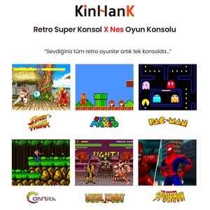 Kinhank Super Konsol X NES 64GB ÇİFT JOYSTİCK 90.000+ OYUN 50+ OYUN KONSOLU  PSP/PS1/SNES/NES/N64/DC/NEO GEO