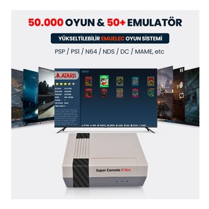 Kinhank Super Konsol X NES 64GB ÇİFT JOYSTİCK 90.000+ OYUN 50+ OYUN KONSOLU  PSP/PS1/SNES/NES/N64/DC/NEO GEO