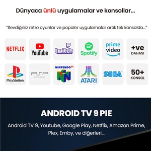 Kinhank Super Konsol X MAX 64GB ÇİFT JOYSTİCK 50.000+ OYUN 50+ OYUN KONSOLU + 4K 32G Android TV 9.0PSP/PS1/SNES/NES/N64/DC/NEO G