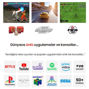 Kinhank Super Konsol X KING 64GB ÇİFT JOYSTİCK 49.000+ OYUN 50+ OYUN KONSOLU + 4K 32G Android TV 9.0PSP/PS1/SNES/NES/N64/DC/NEO