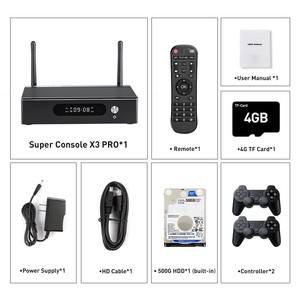 Kinhank Super Console X3 PRO S905X3 Çip ve 4 GB RAM + 32 GB Hafıza 60.000+ Oyun Emuelec 4.6, Android 9 ve Coreelec+ 500gb HDD